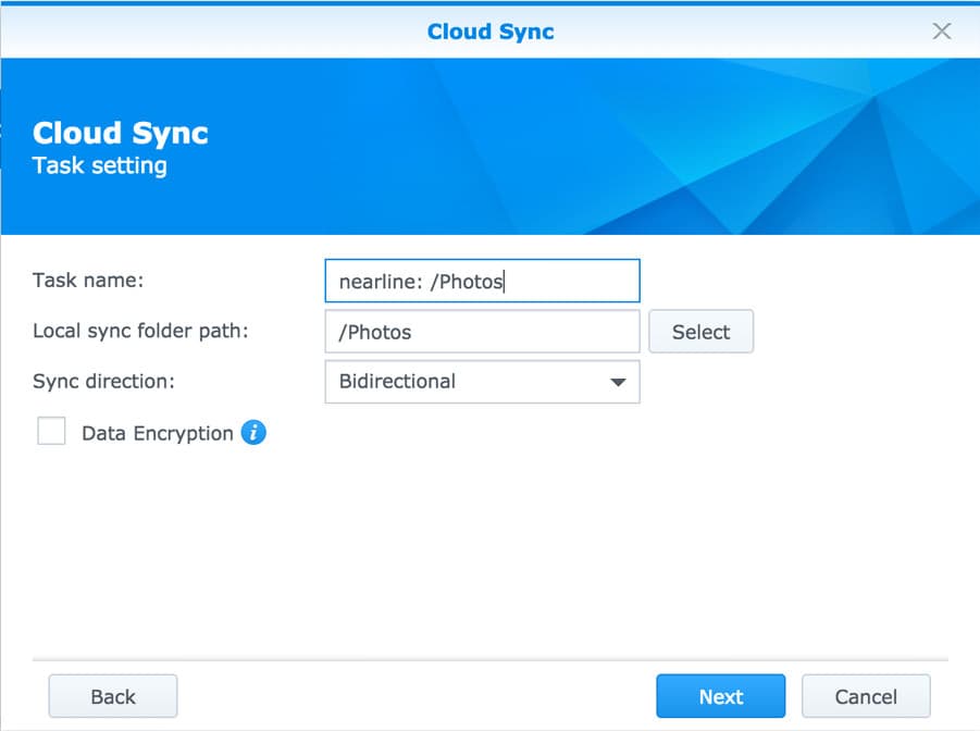 Synology CloudSync - adding Nearline