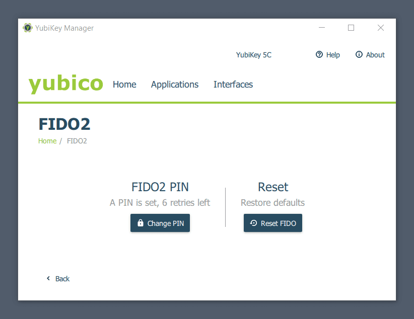 Setting a FIDO2 key PIN in YubiKey Manager