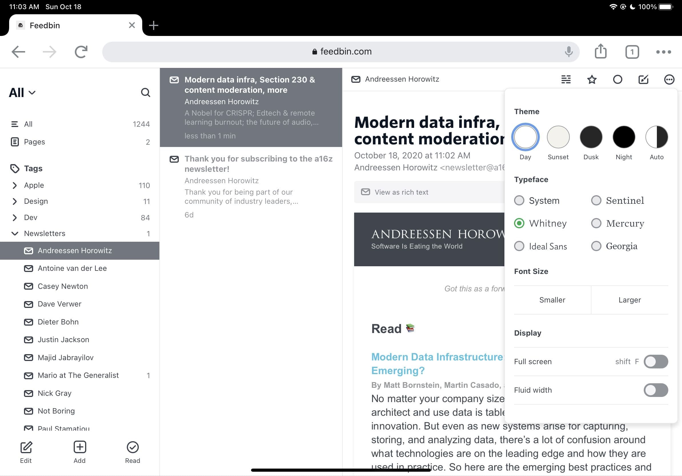 Feedbin on my iPad Pro
