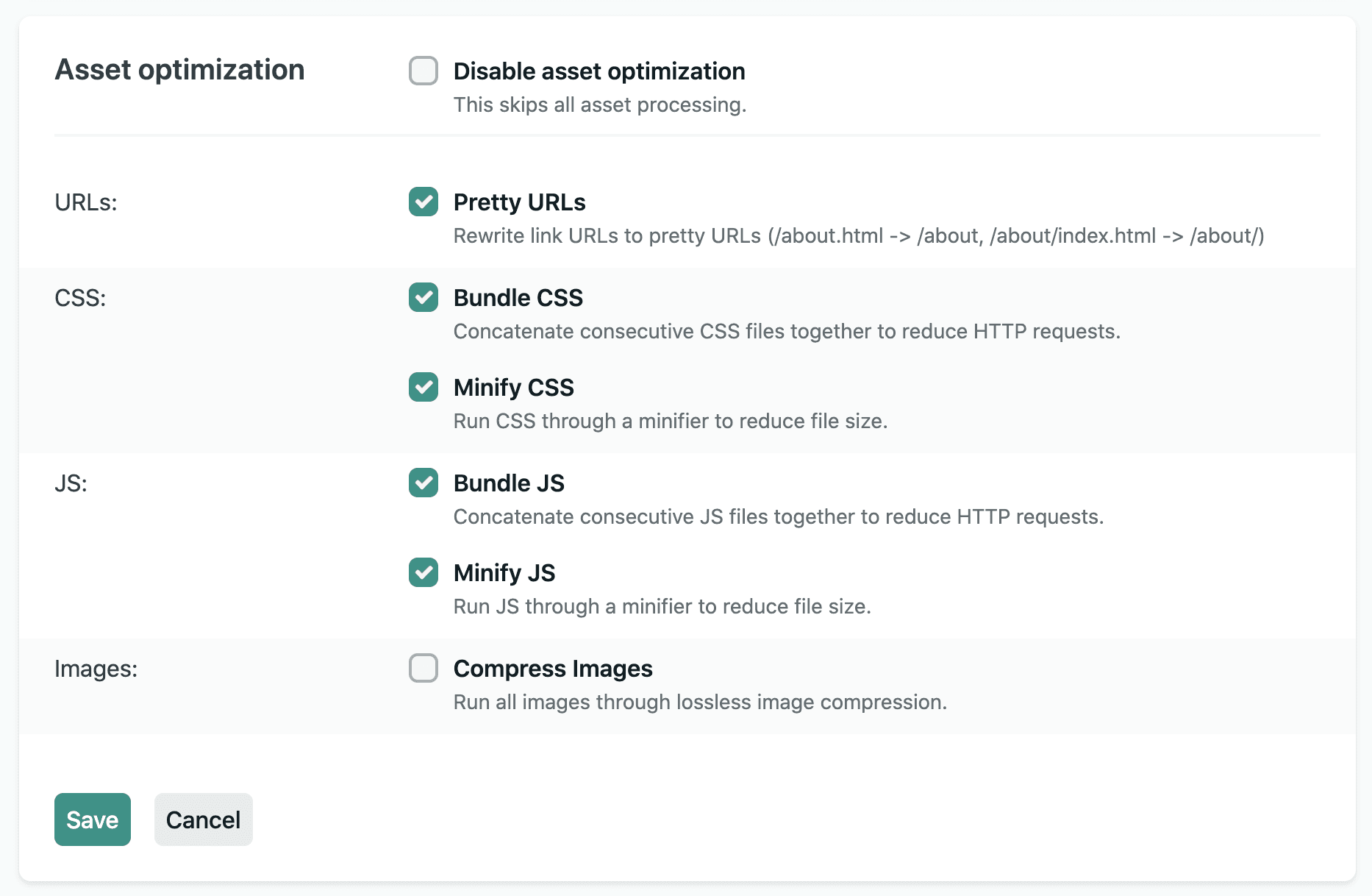 Netlify asset optimization settings