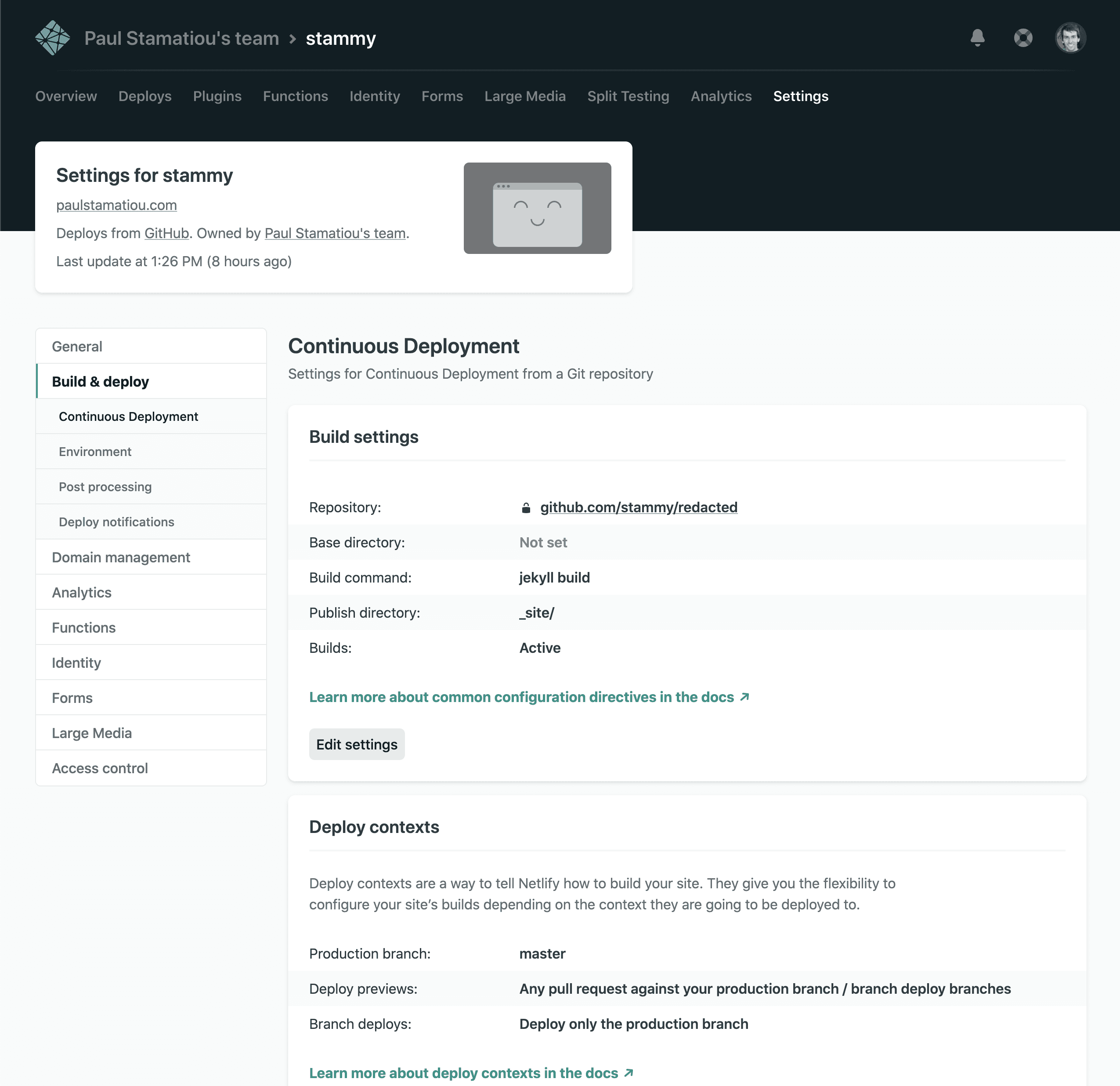 Netlify website settings