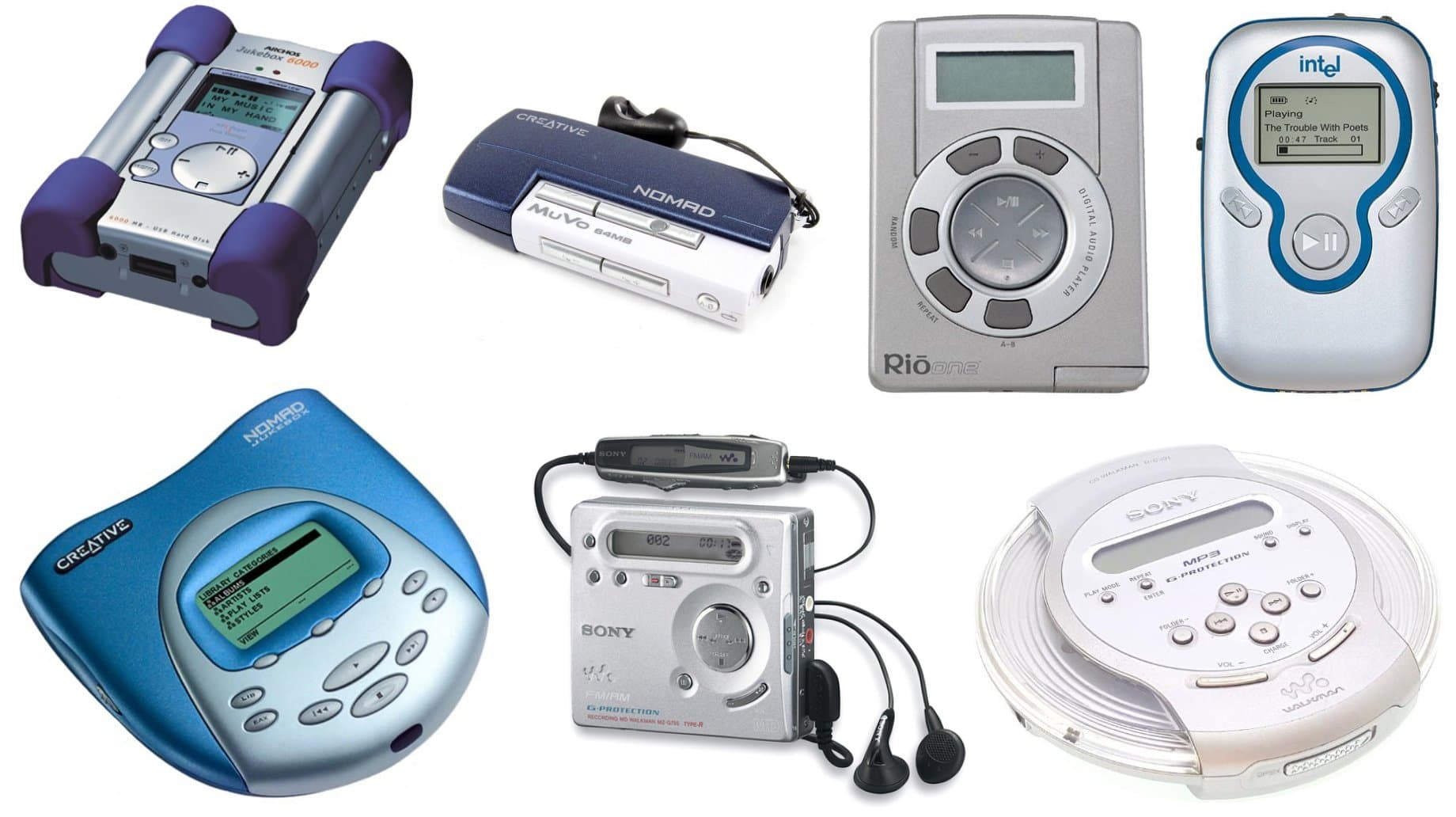 Various portable music players in ~2000