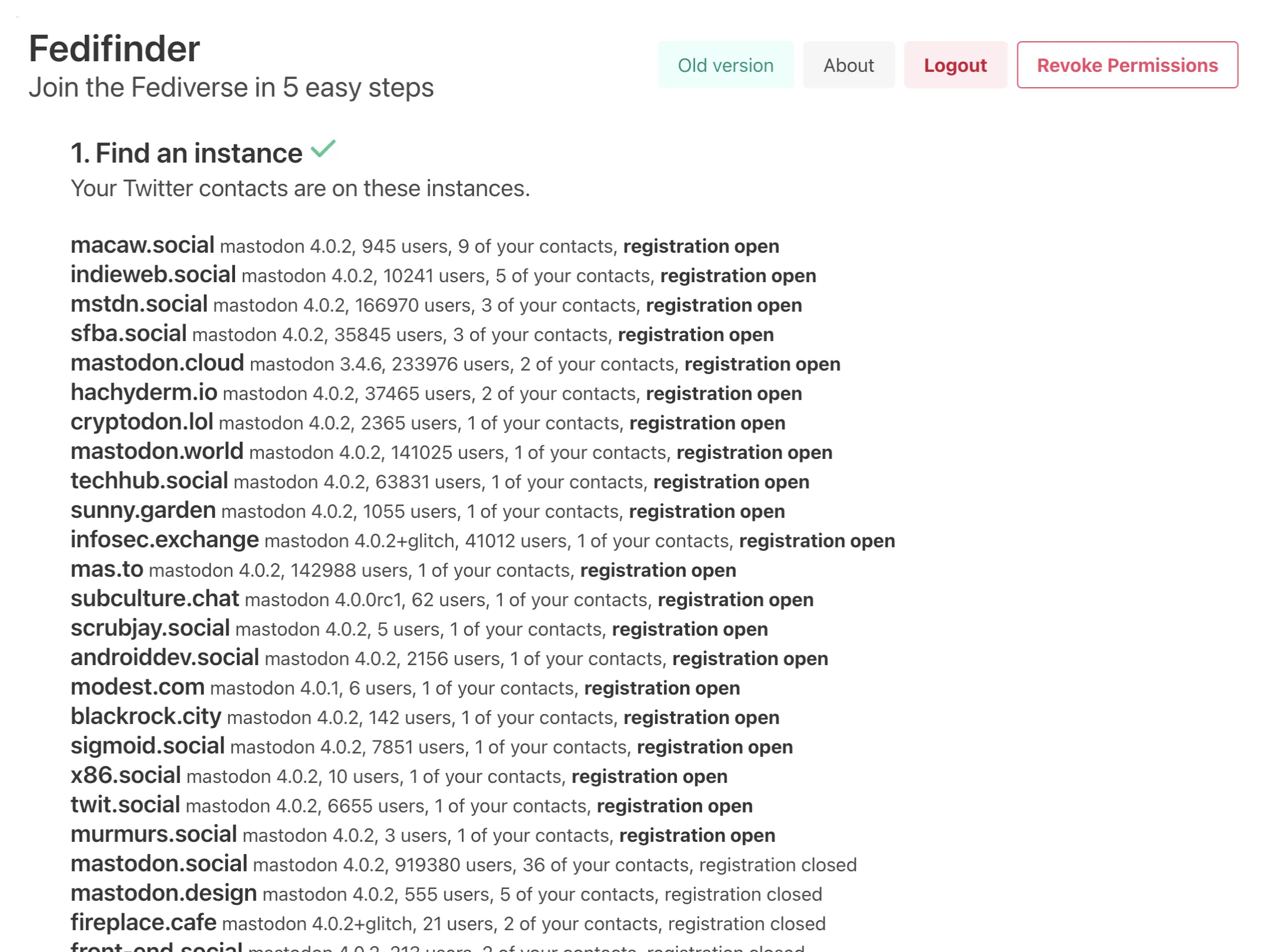 Fedifinder screenshot