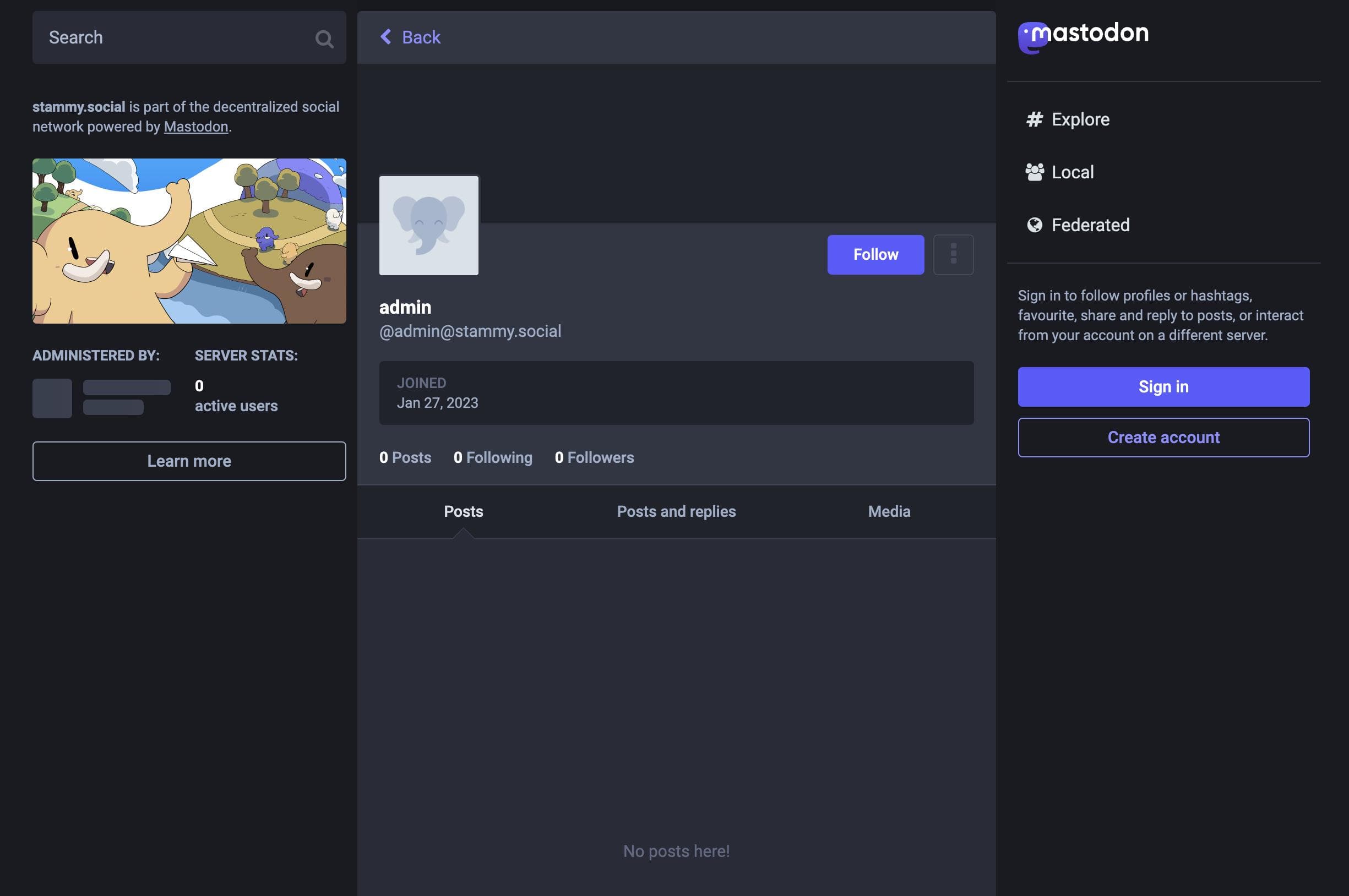 Mastodon server logged out view after installing Mastodon