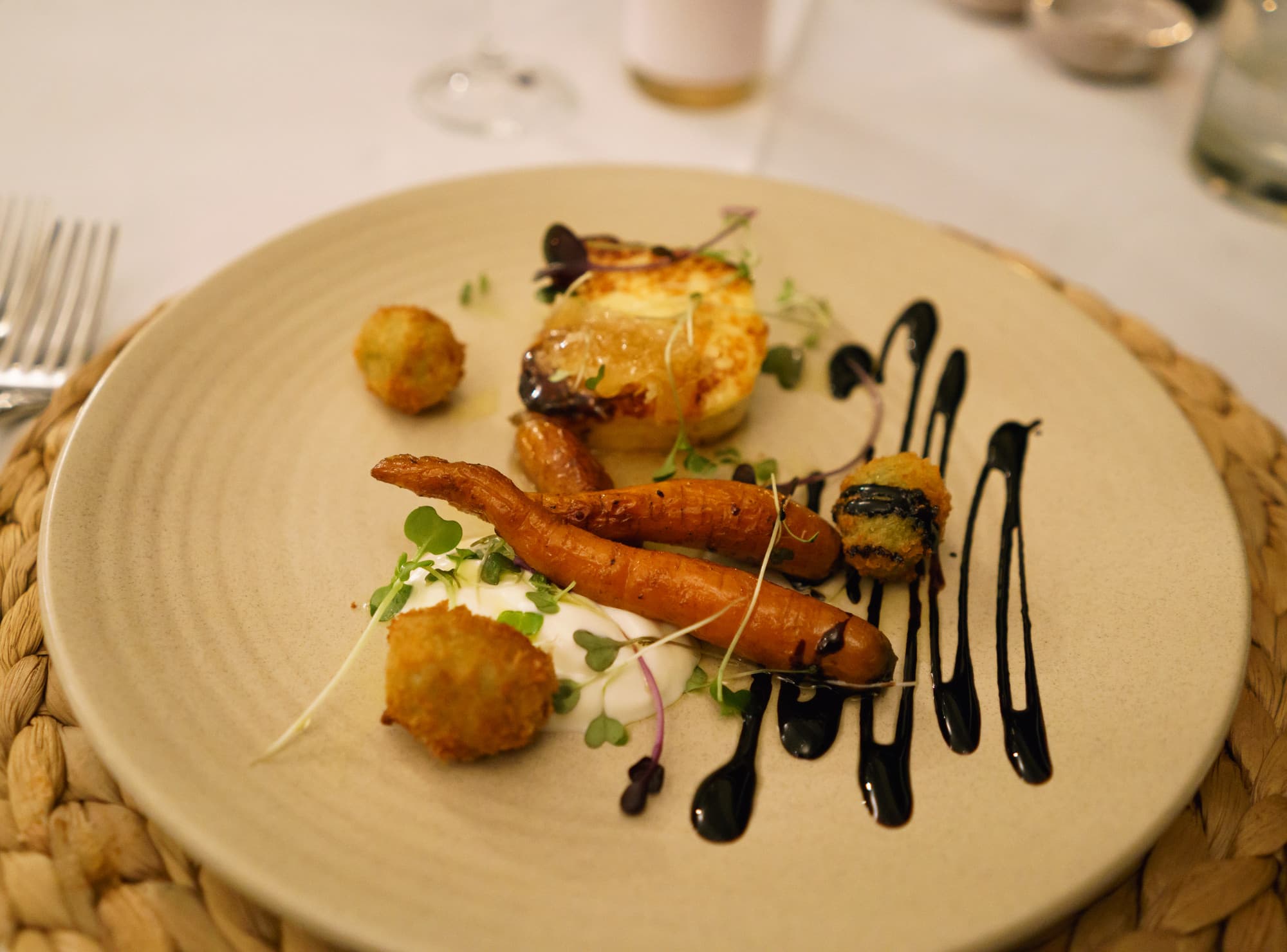 Grilled Halloumi — Greek yoghurt, stuffed green olives with feta and lemon, honey comb