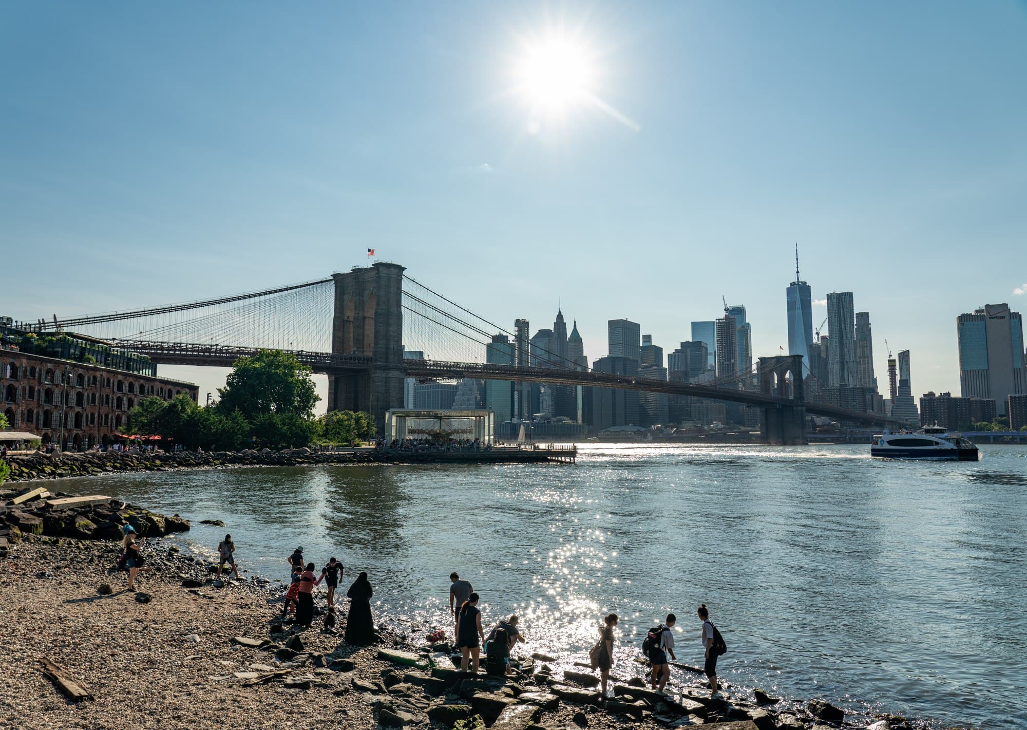 Brooklyn Bridge and Manhattan Skyline from Main St Park in DUMBO