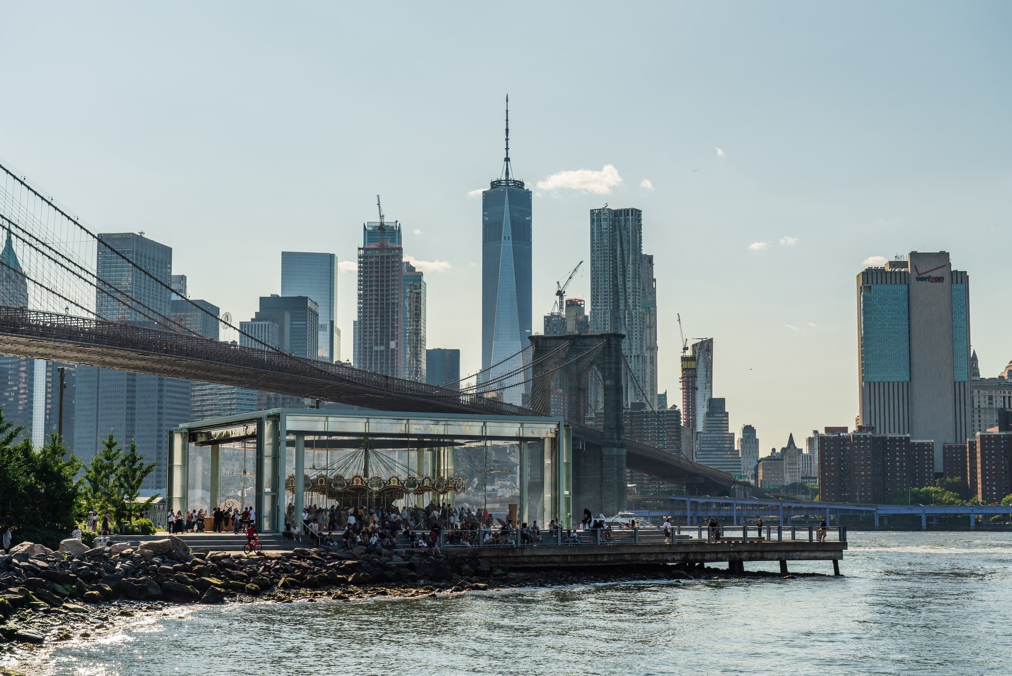 Brooklyn Bridge and Manhattan Skyline from Main St Park in DUMBO