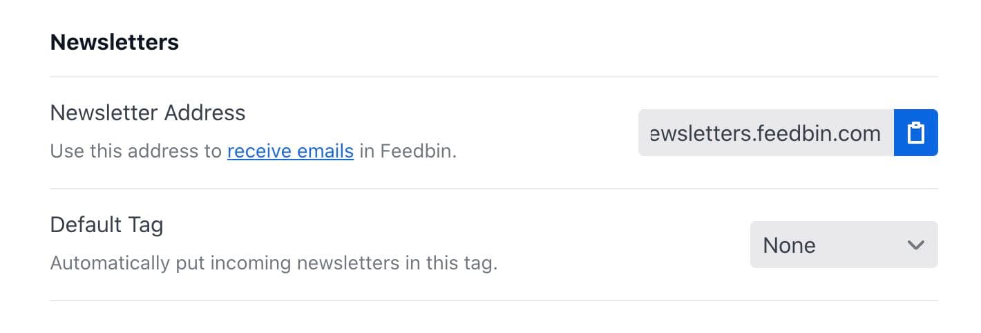 Feedbin Newsletter email address
