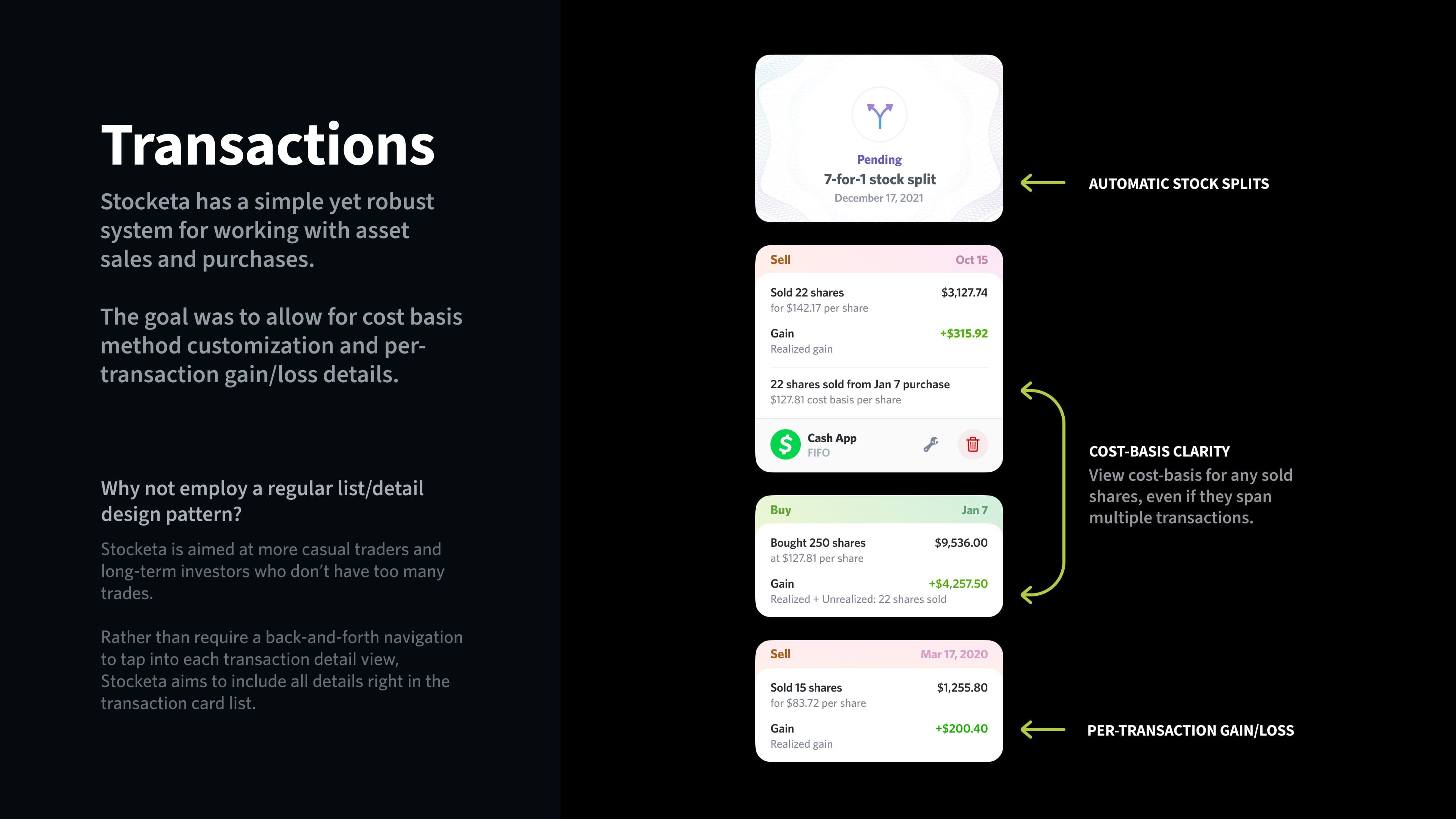 A glimpse at part of how comprehensive transaction types in Stocketa were shown